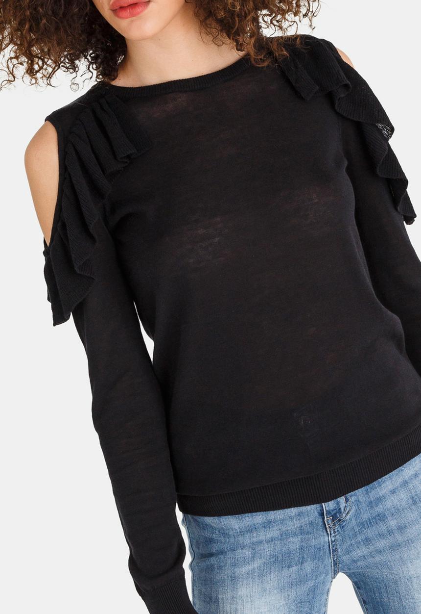 Vero Moda - Ulrikke Long Sleeve Ruffle Blouse Black