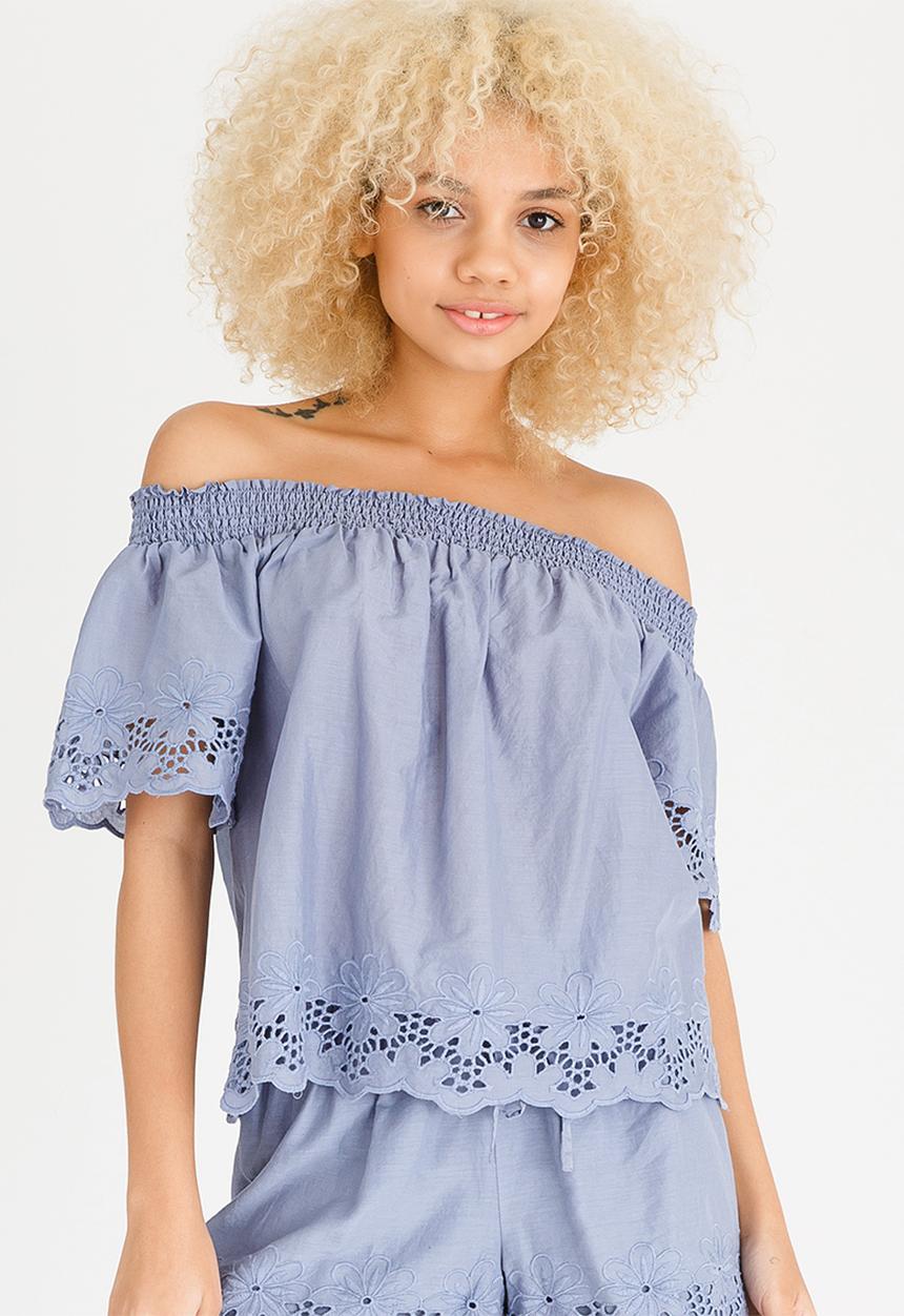 ONLY - Sara Off-the-shoulder Top Pale Blue