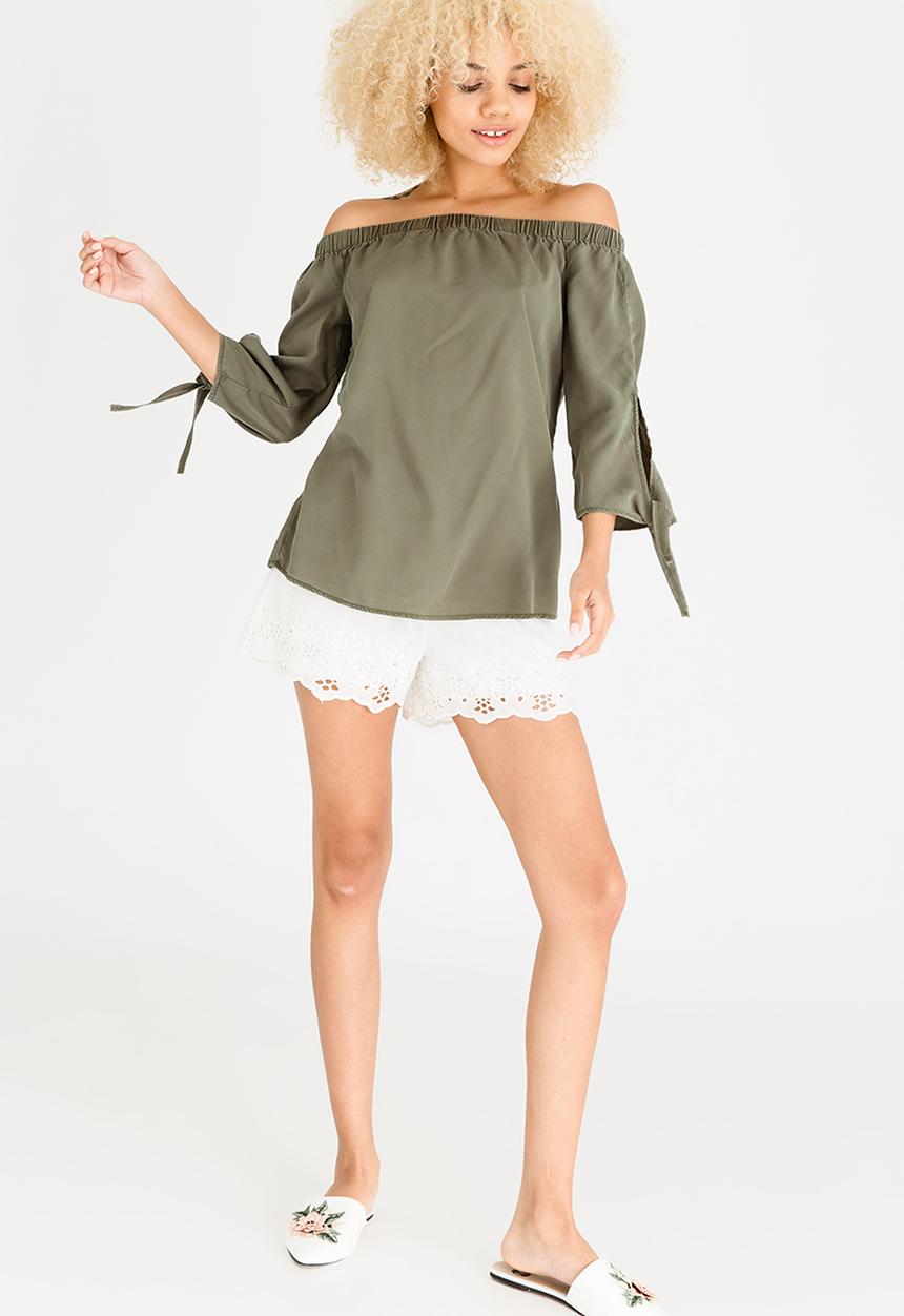 ONLY - India Off-the-shoulder Top Khaki Green