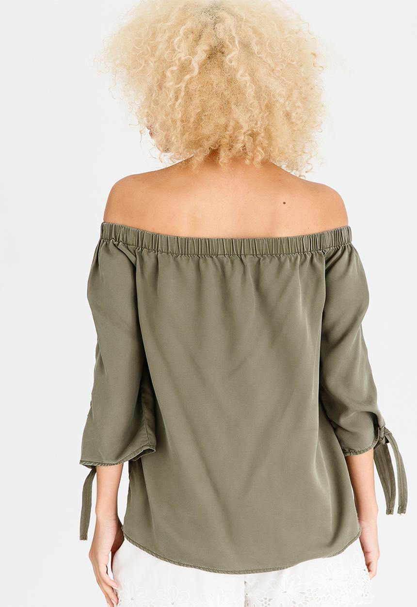 ONLY - India Off-the-shoulder Top Khaki Green