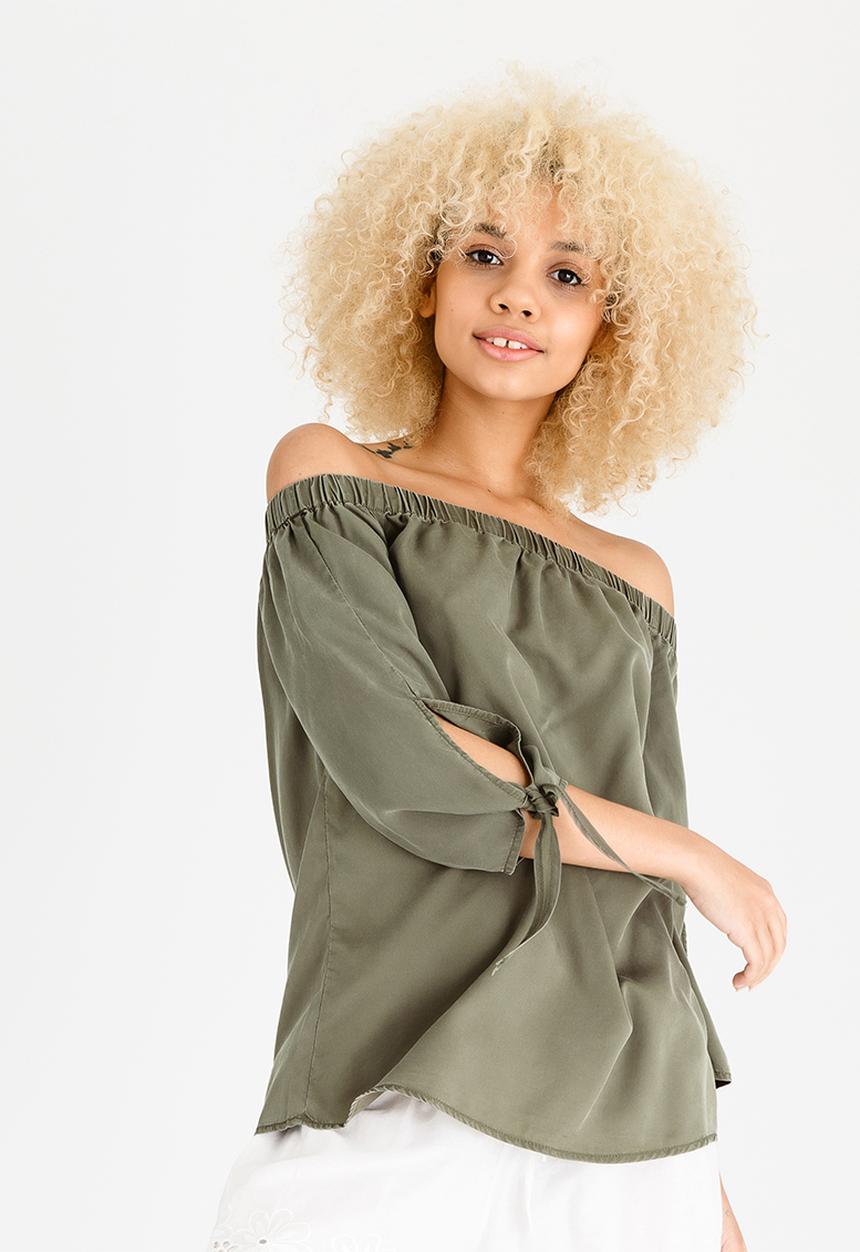 ONLY - India Off-the-shoulder Top Khaki Green
