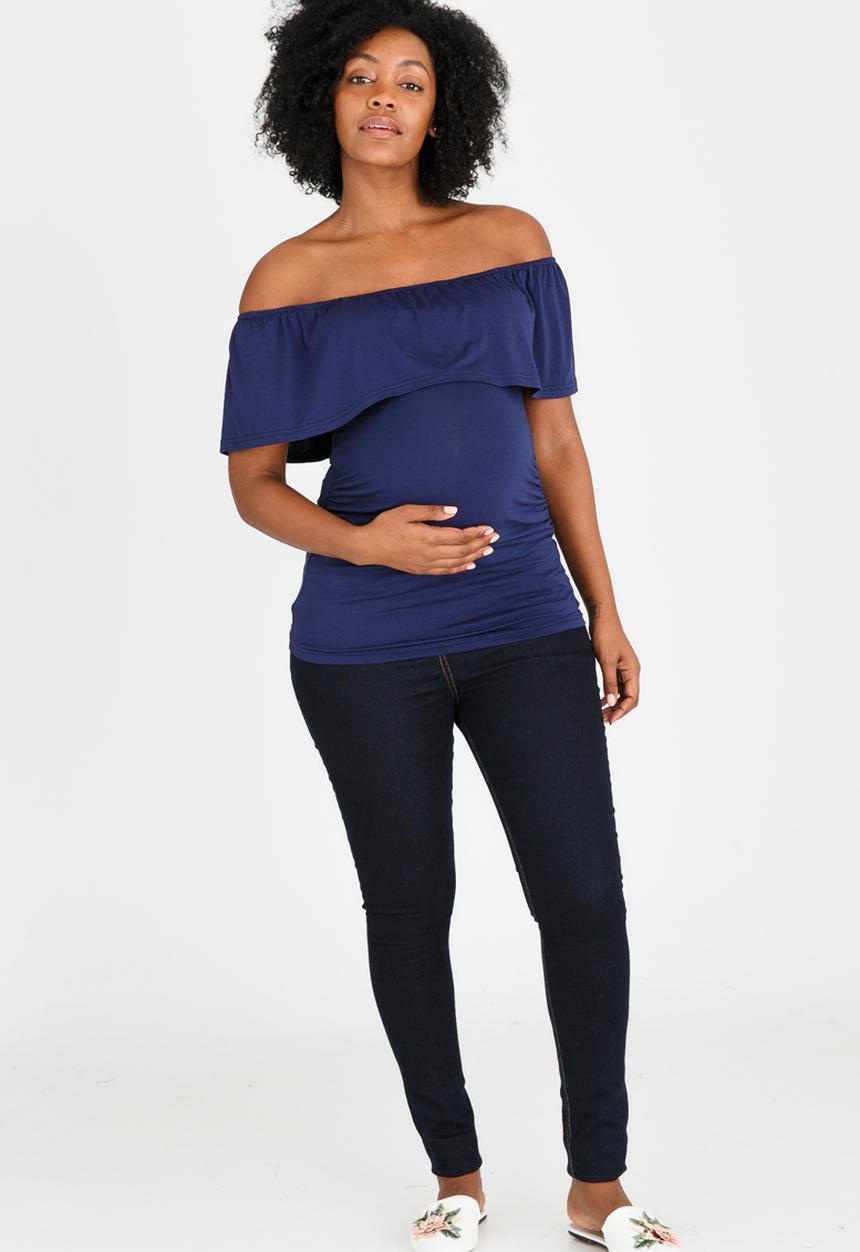 edit Maternity - Off-Shoulder Frill Top Navy
