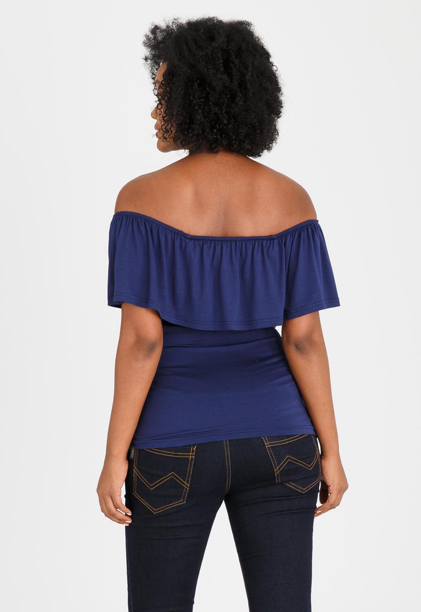 edit Maternity - Off-Shoulder Frill Top Navy