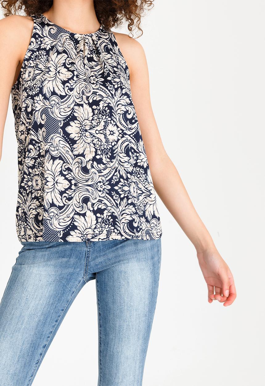 Revenge - Patterned Halter Top Navy