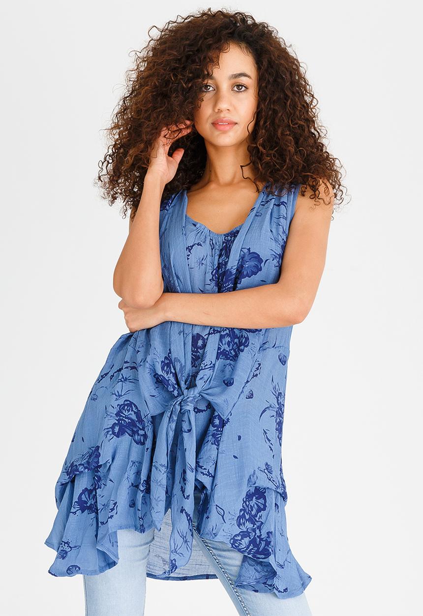 Revenge - Patterned Dip Hem Tunic Blue