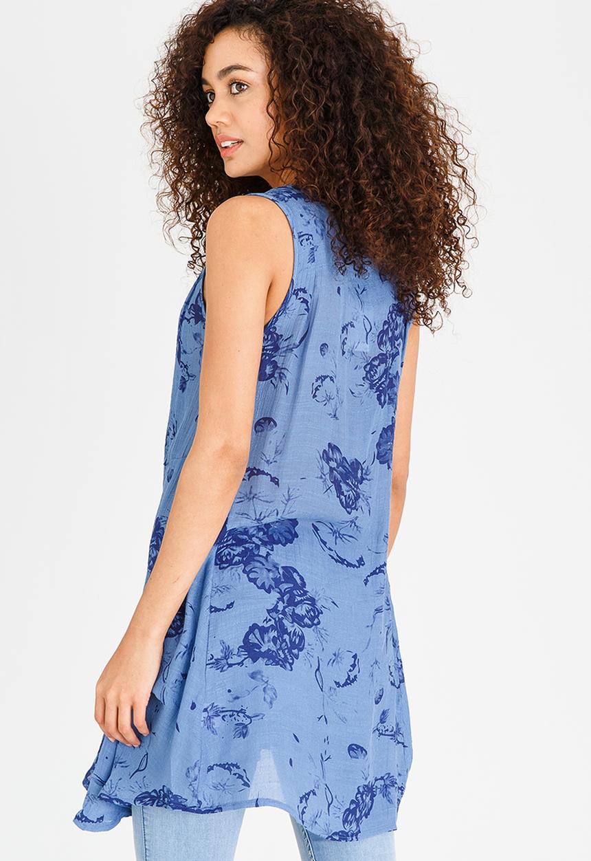Revenge - Patterned Dip Hem Tunic Blue
