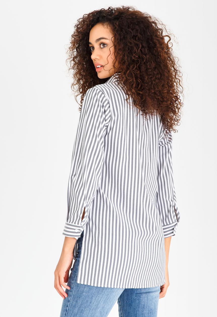 Revenge - Striped Shirt with Embroidery Detail Mid Grey
