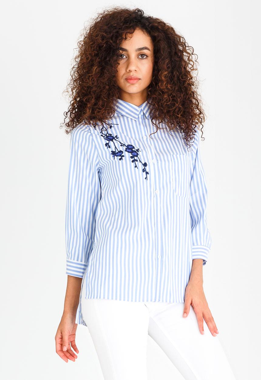 Revenge - Striped Shirt with Embroidery Detail Blue and White