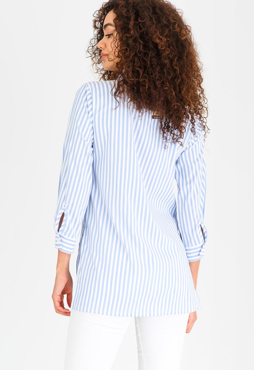 Revenge - Striped Shirt with Embroidery Detail Blue and White