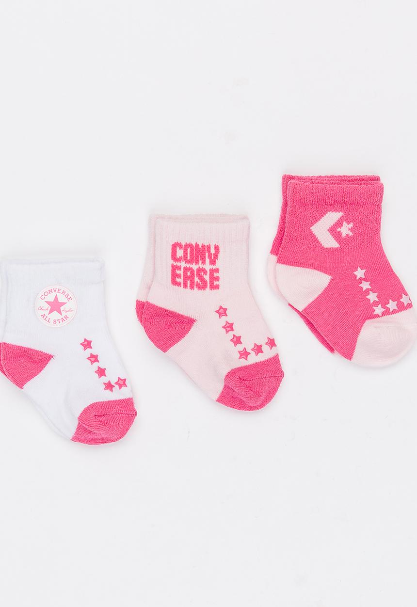 Converse - 3 pack Infant Logo pack gripper socks Mid Pink