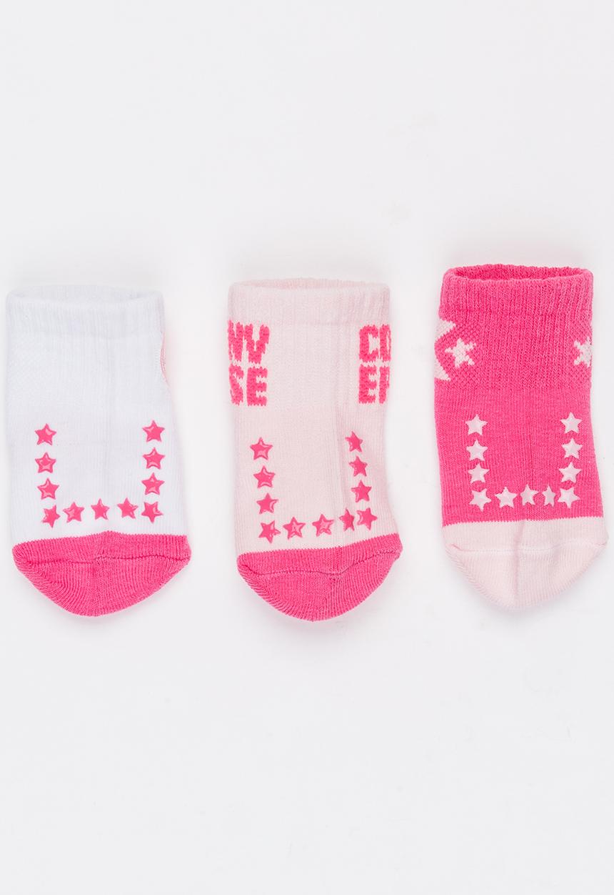 Converse - 3 pack Infant Logo pack gripper socks Mid Pink
