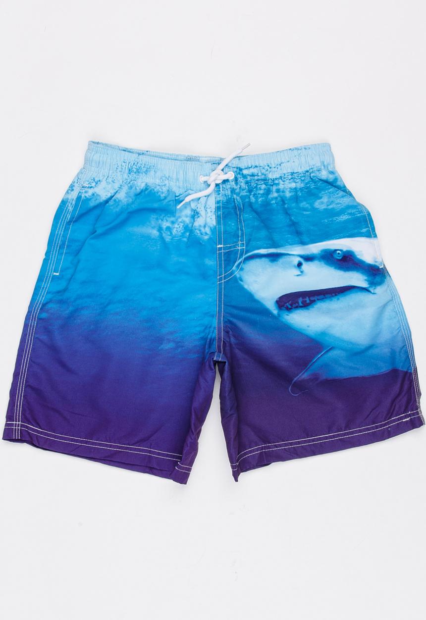 Pop Candy - Shark Print Swim Shorts Blue