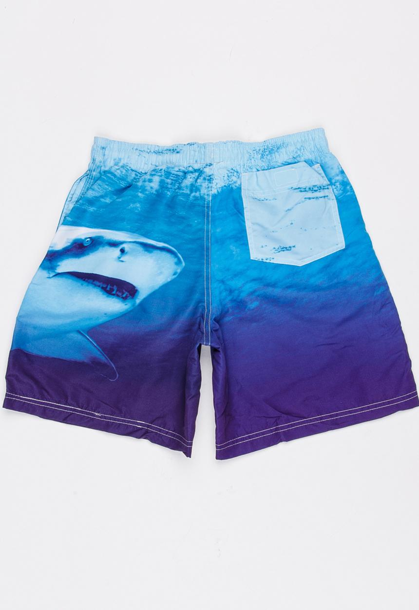 Pop Candy - Shark Print Swim Shorts Blue