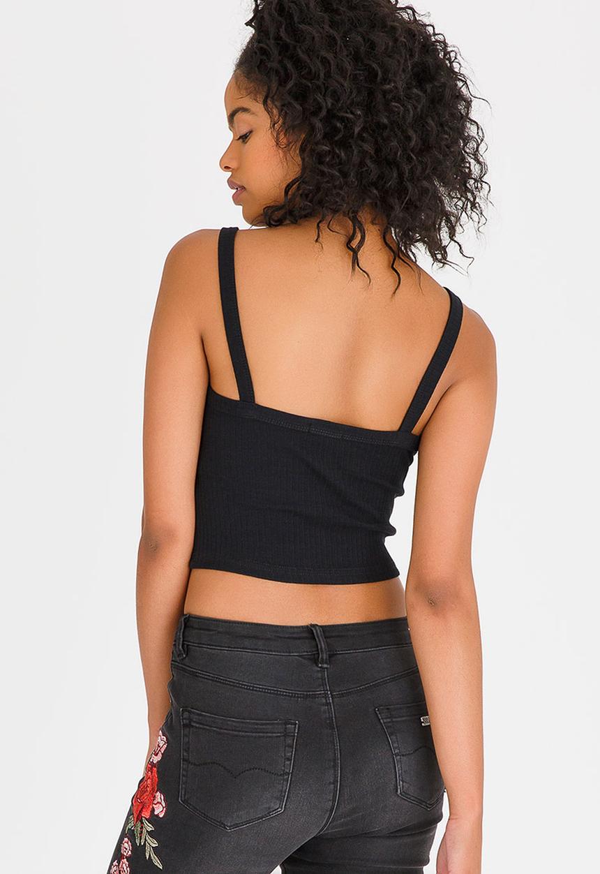 c(inch) - Cropped Ribbed Cami Black