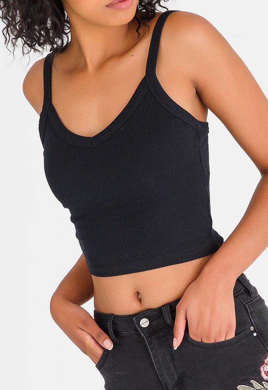 c(inch) - Cropped Ribbed Cami Black