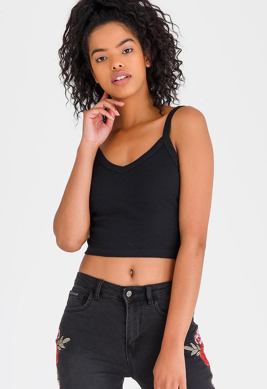 c(inch) - Cropped Ribbed Cami Black