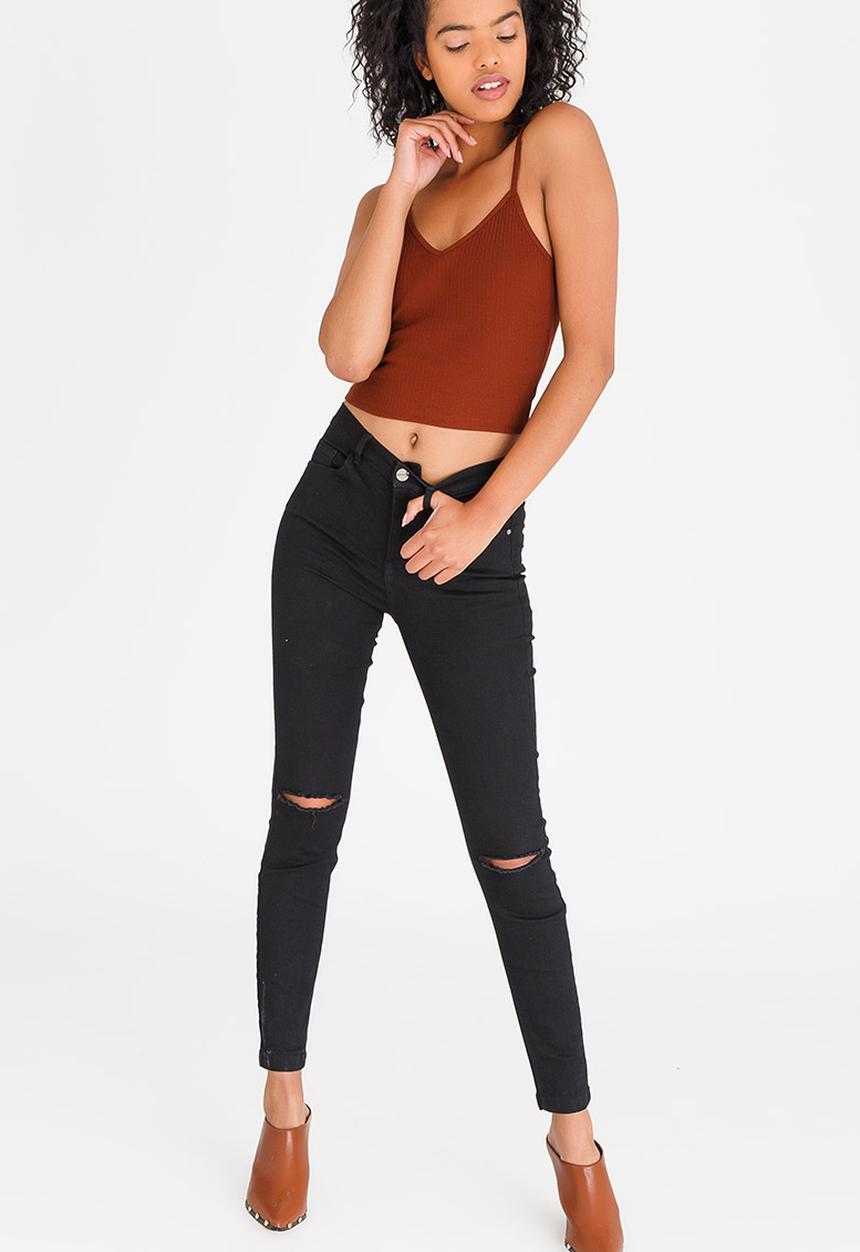 c(inch) - Ribbed Cropped Top Brown