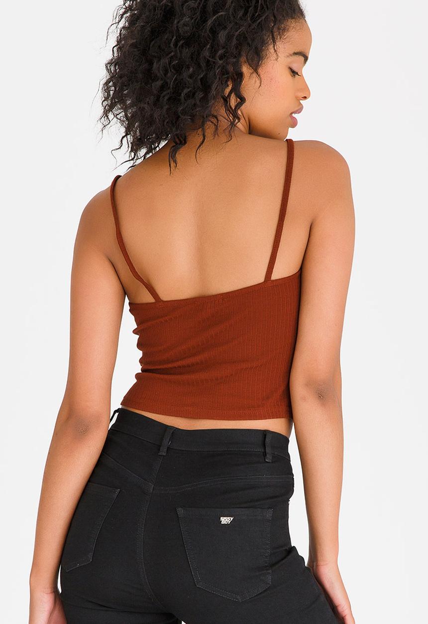 c(inch) - Ribbed Cropped Top Brown