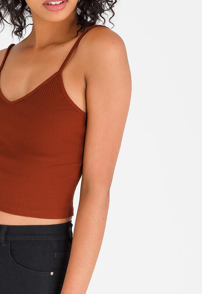 c(inch) - Ribbed Cropped Top Brown