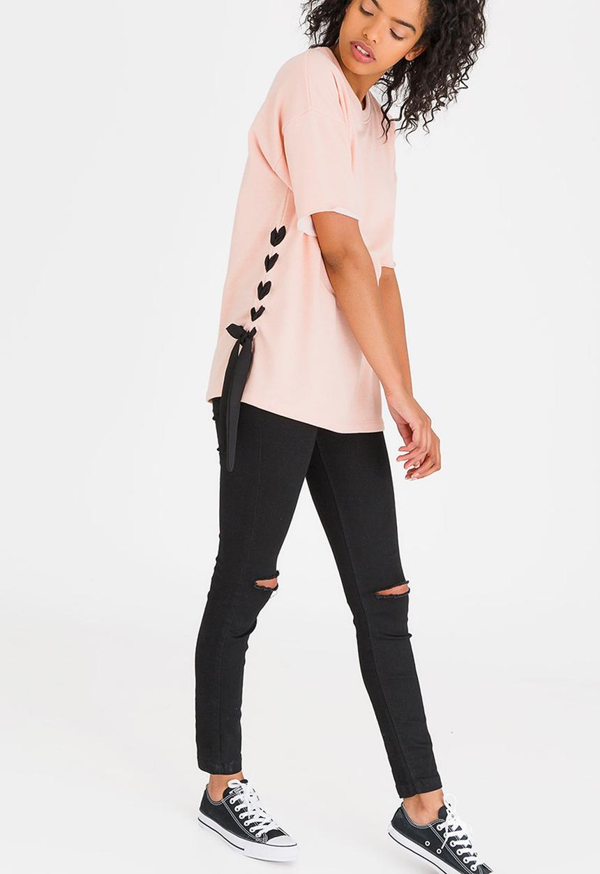 c(inch) - Lace-up T-shirt Pale Pink
