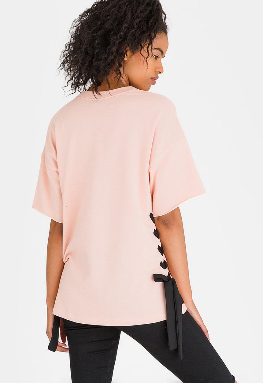 c(inch) - Lace-up T-shirt Pale Pink