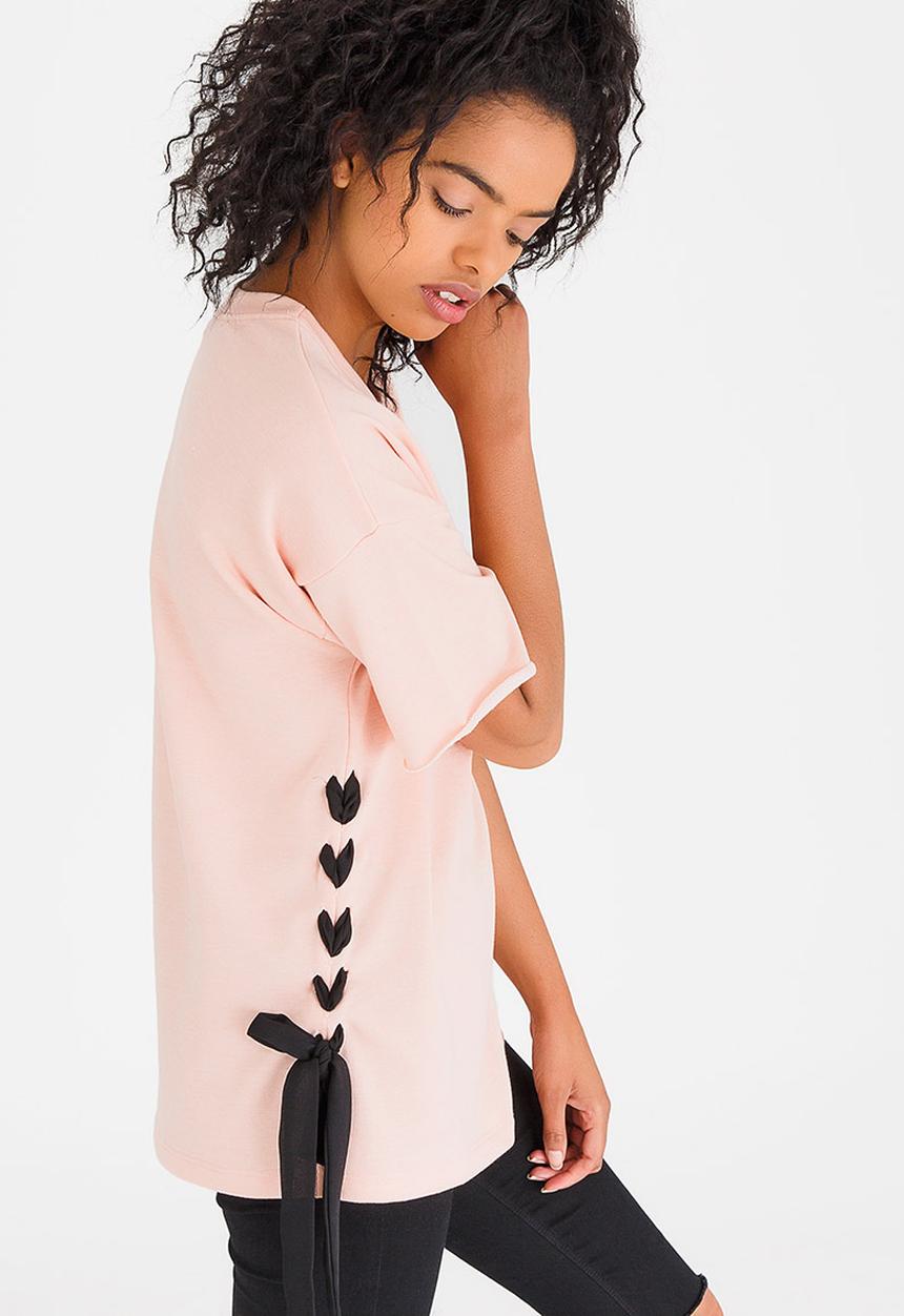 c(inch) - Lace-up T-shirt Pale Pink
