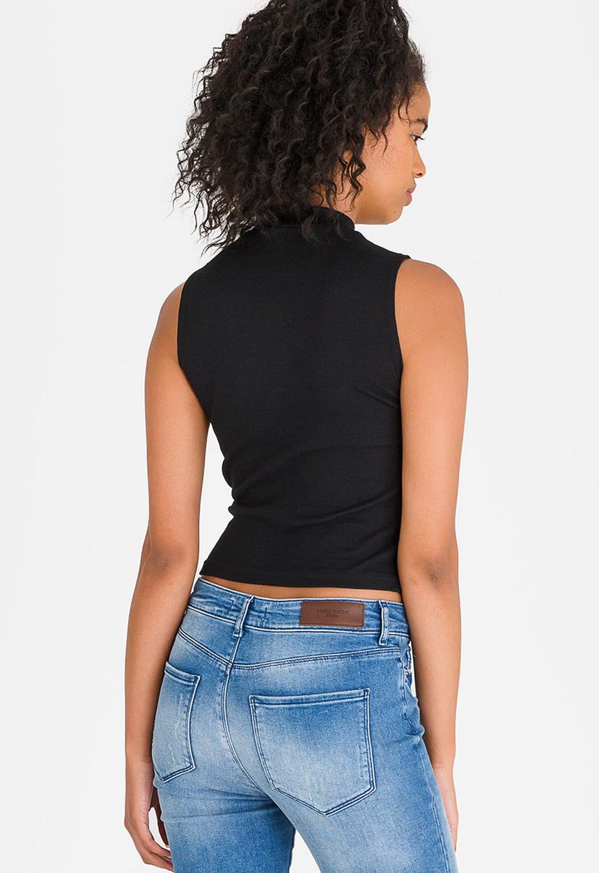 c(inch) - High Neck Ribbed Top Black