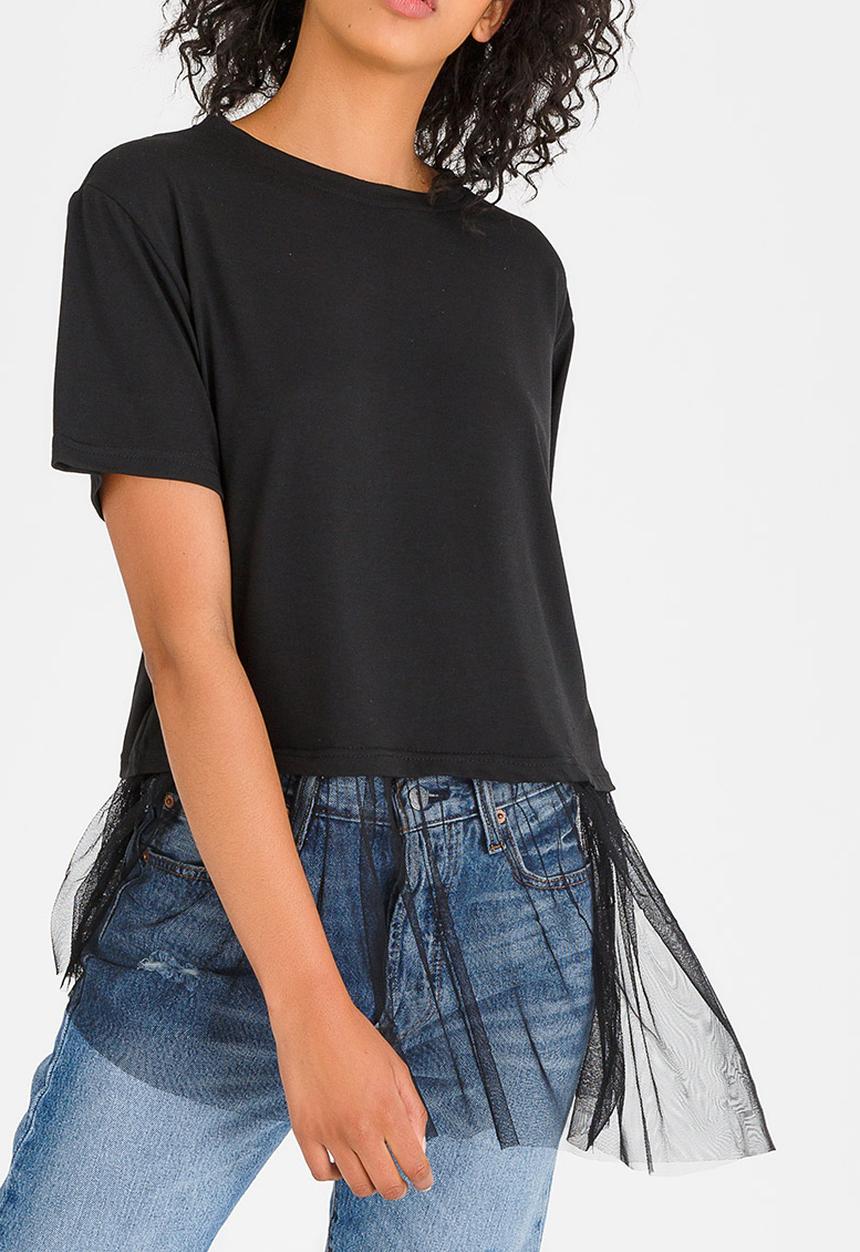c(inch) - Asymmetrical Mesh Combo T-shirt Black