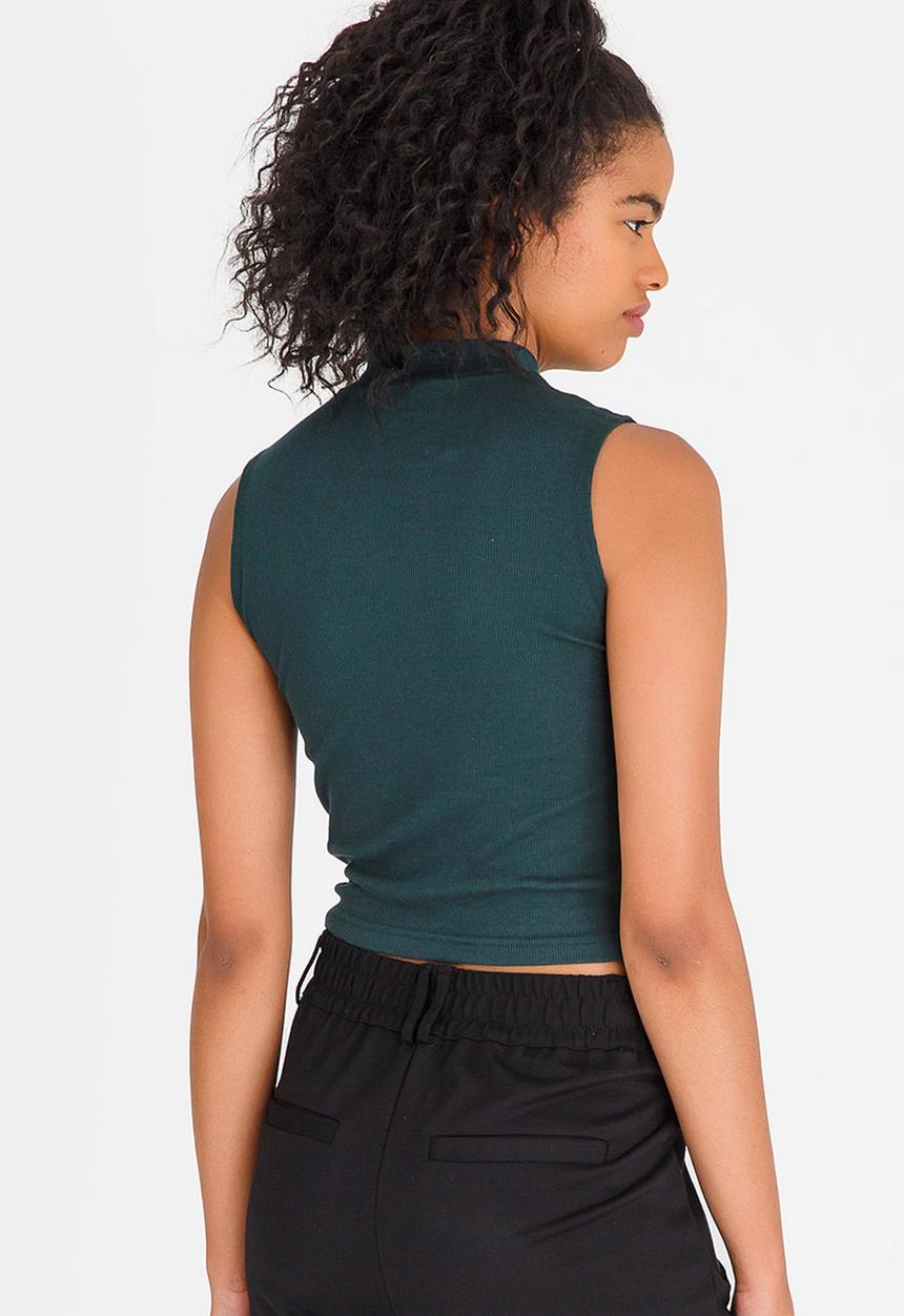 c(inch) - High Neck Ribbed Top Dark Green