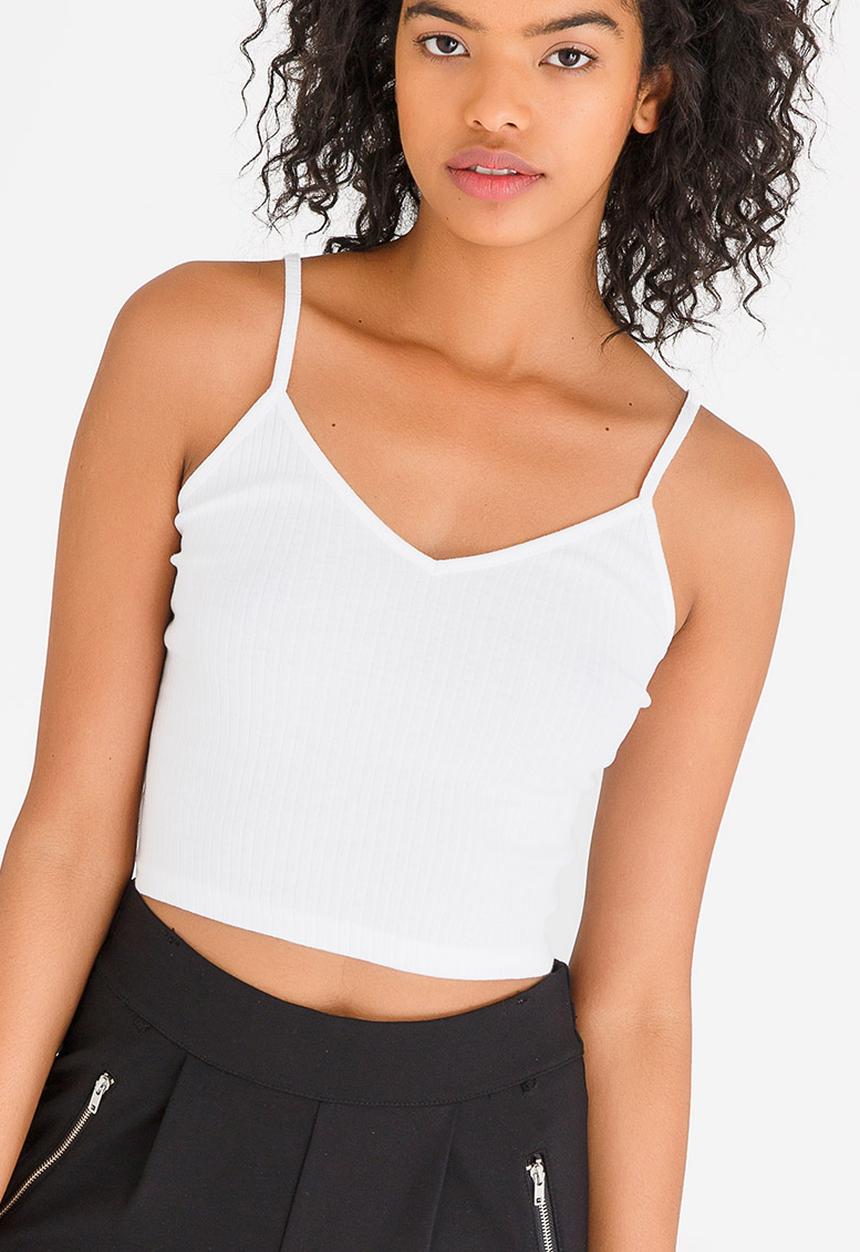 c(inch) - Ribbed Cropped Top White