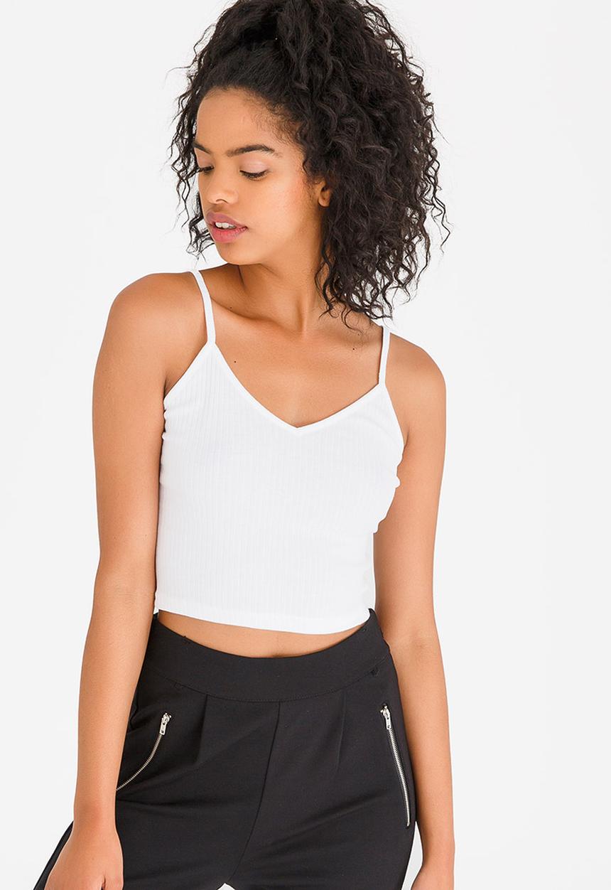 c(inch) - Ribbed Cropped Top White