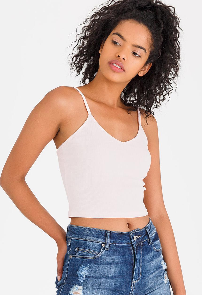 c(inch) - Ribbed Cropped Top Pale Pink