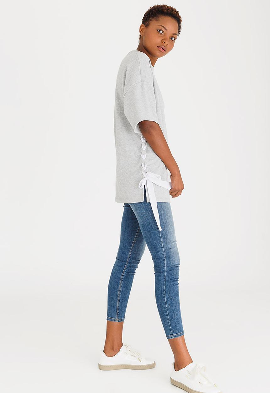 c(inch) - Lace-up T-shirt Pale Grey