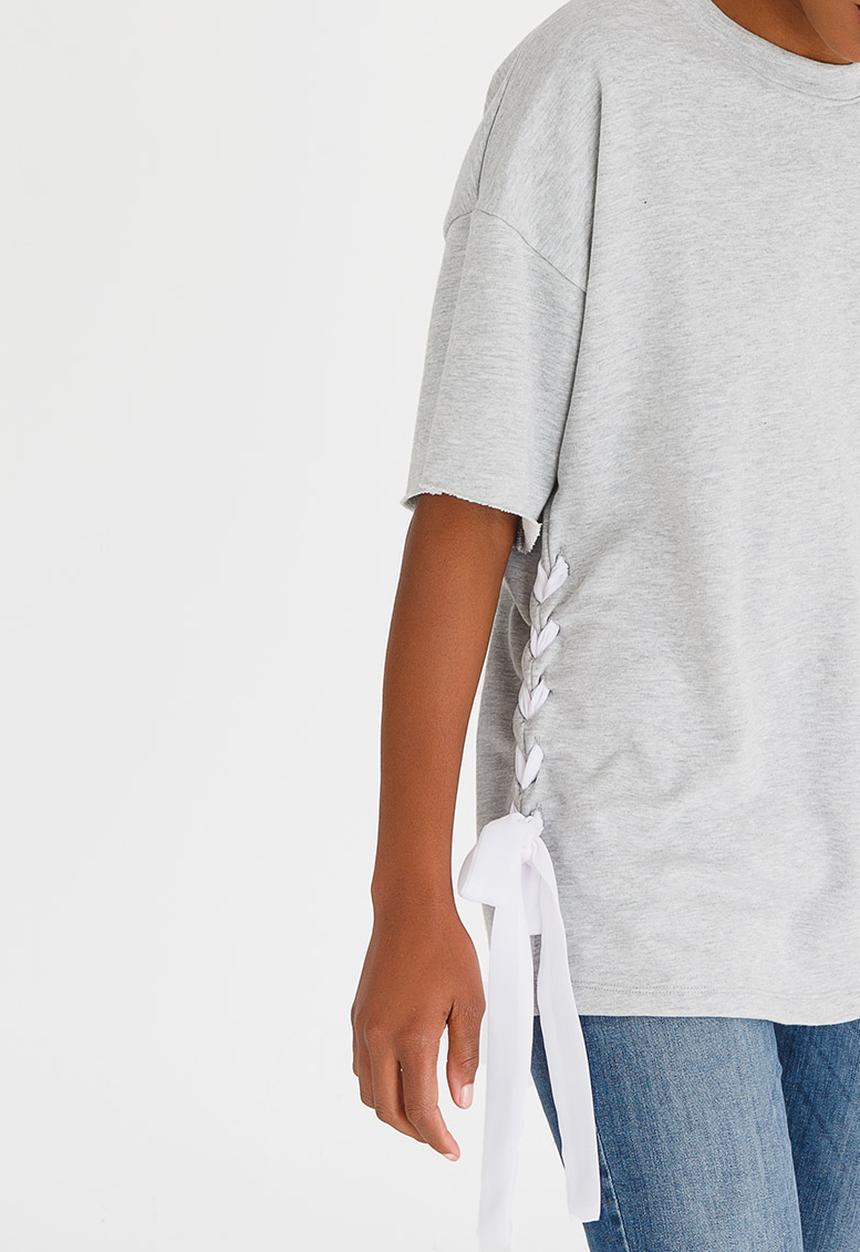 c(inch) - Lace-up T-shirt Pale Grey