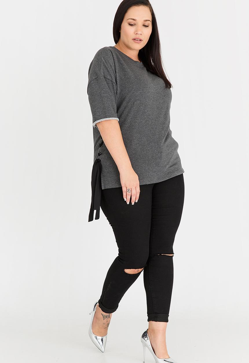 STYLE REPUBLIC PLUS - Lace-up T-shirt Dark Grey