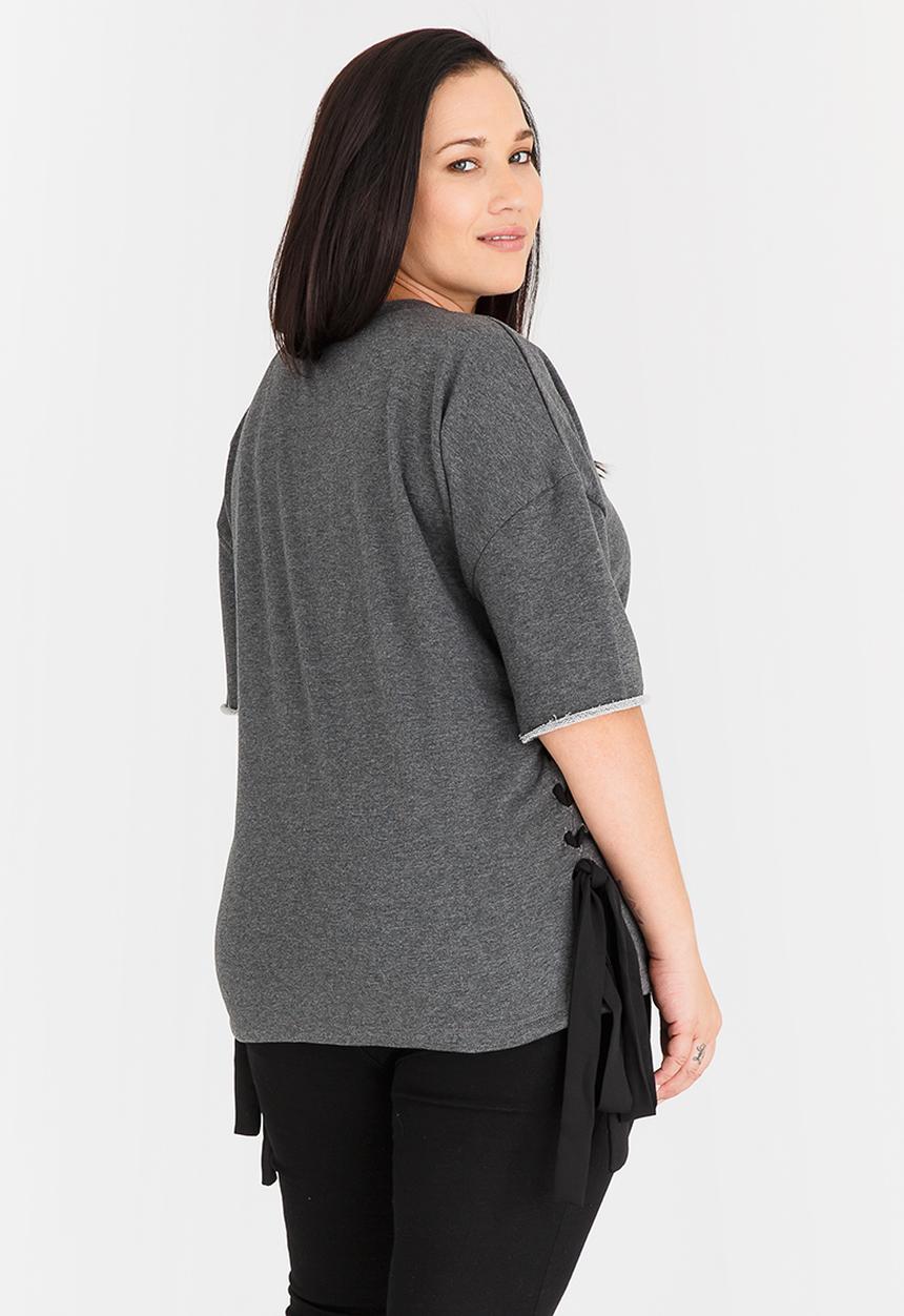STYLE REPUBLIC PLUS - Lace-up T-shirt Dark Grey