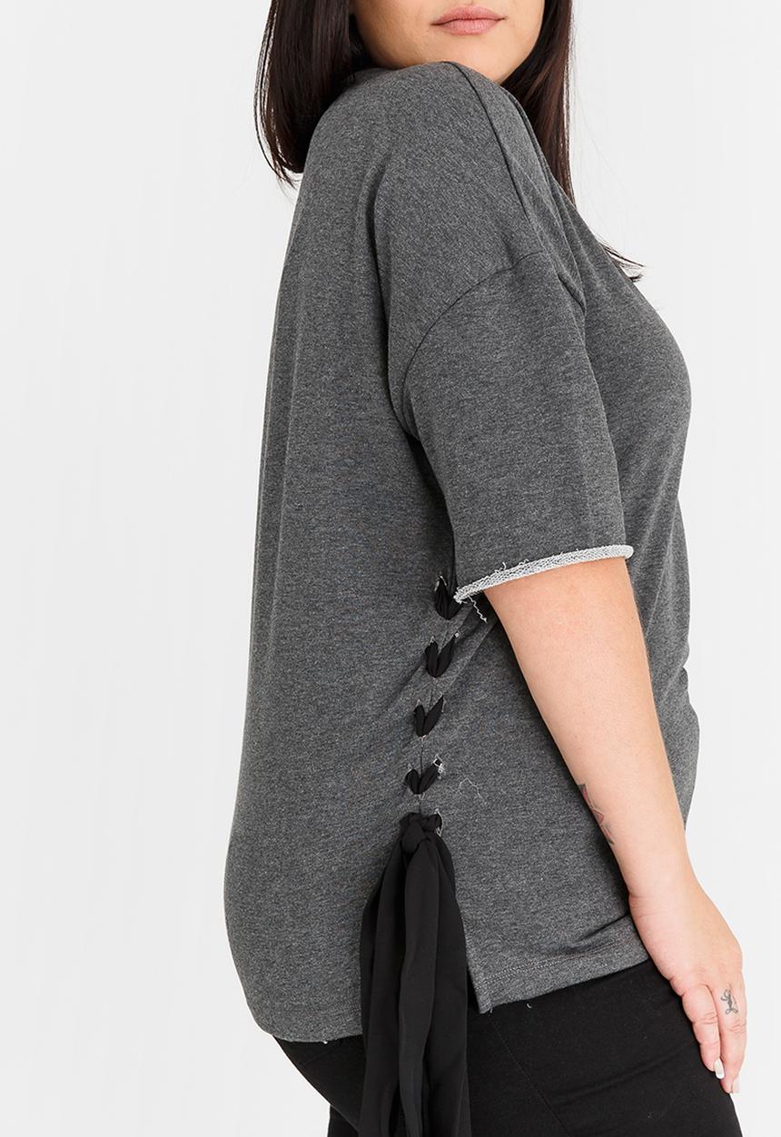 STYLE REPUBLIC PLUS - Lace-up T-shirt Dark Grey