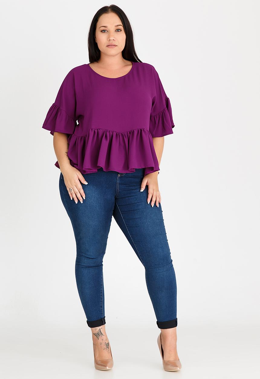 STYLE REPUBLIC PLUS - Volume Peplum Blouse Dark Purple