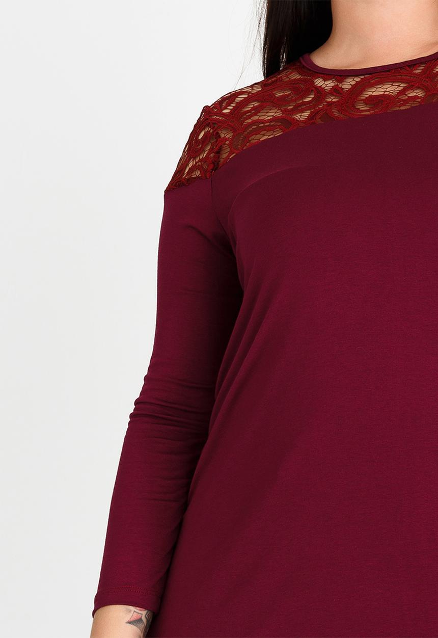 STYLE REPUBLIC PLUS - Lace Inset T-shirt Dark Red