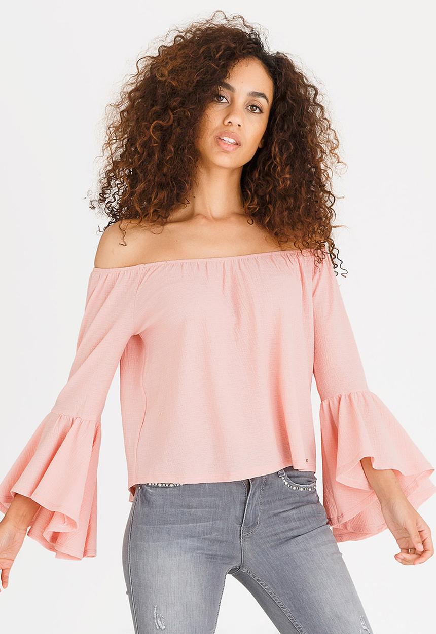 SISSY BOY - Off-the-shoulder Gypsy Top Pale Pink