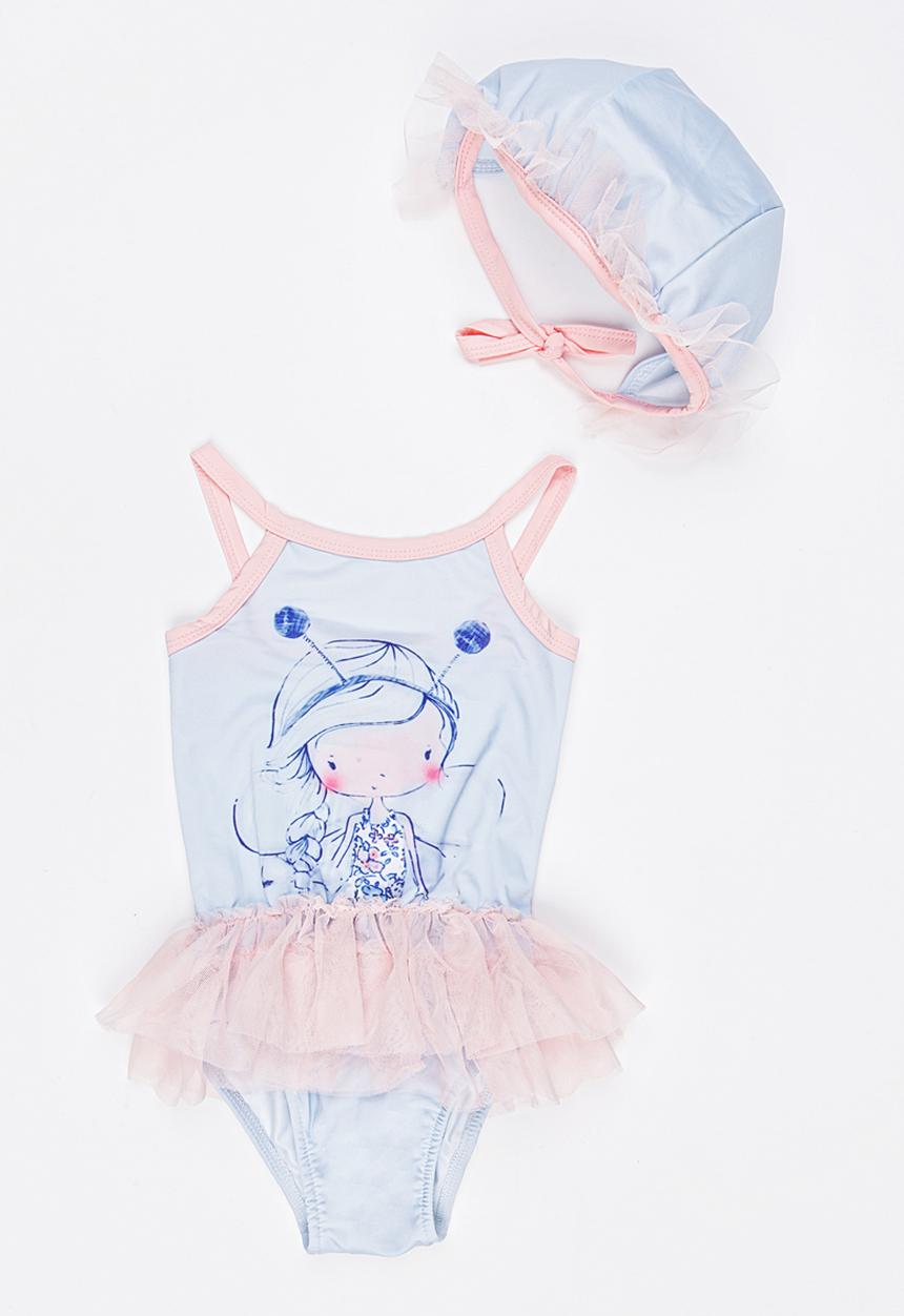 Pop Candy - Printed Fairy Full Piece Swimsuit Pale Blue