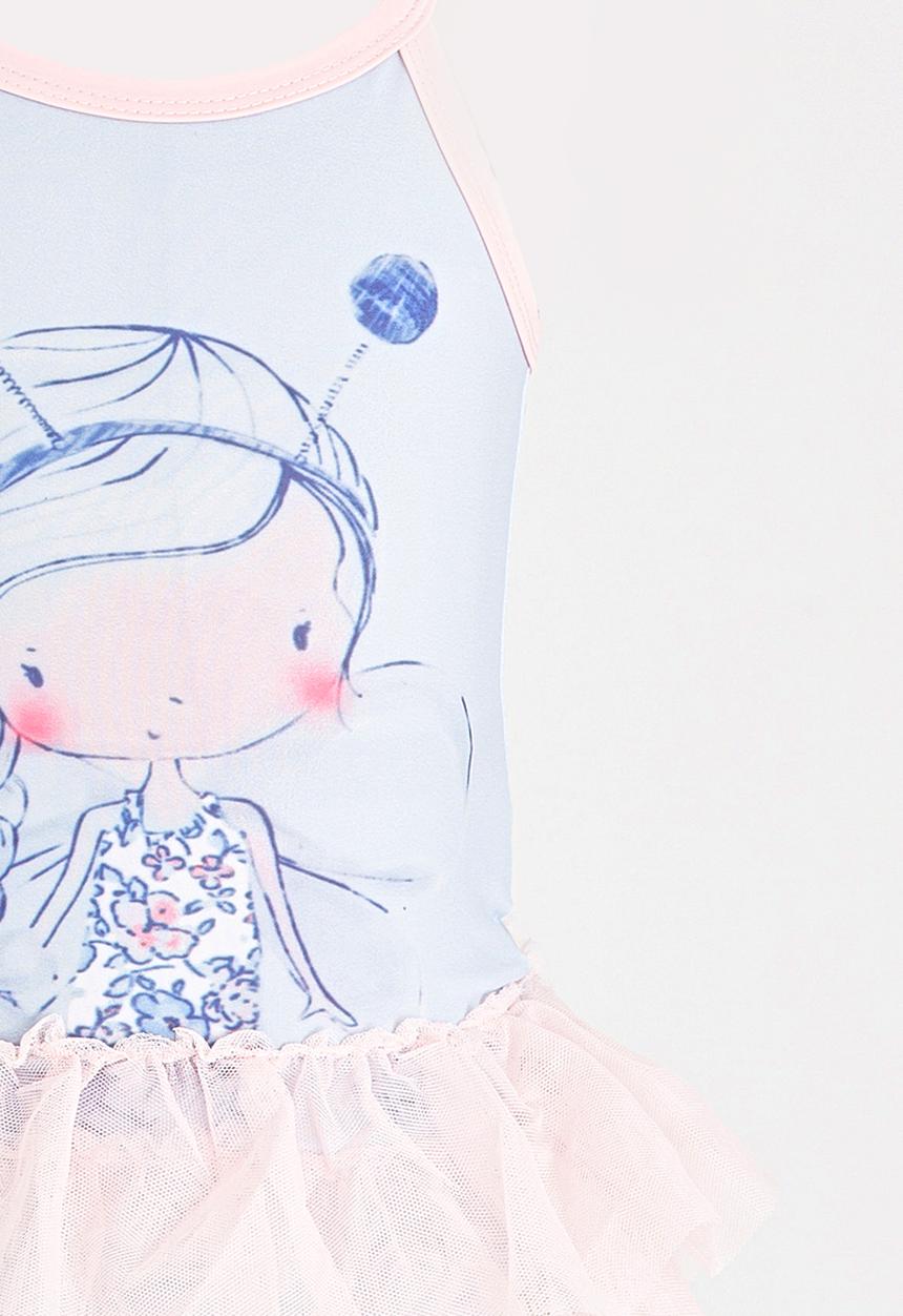 Pop Candy - Printed Fairy Full Piece Swimsuit Pale Blue