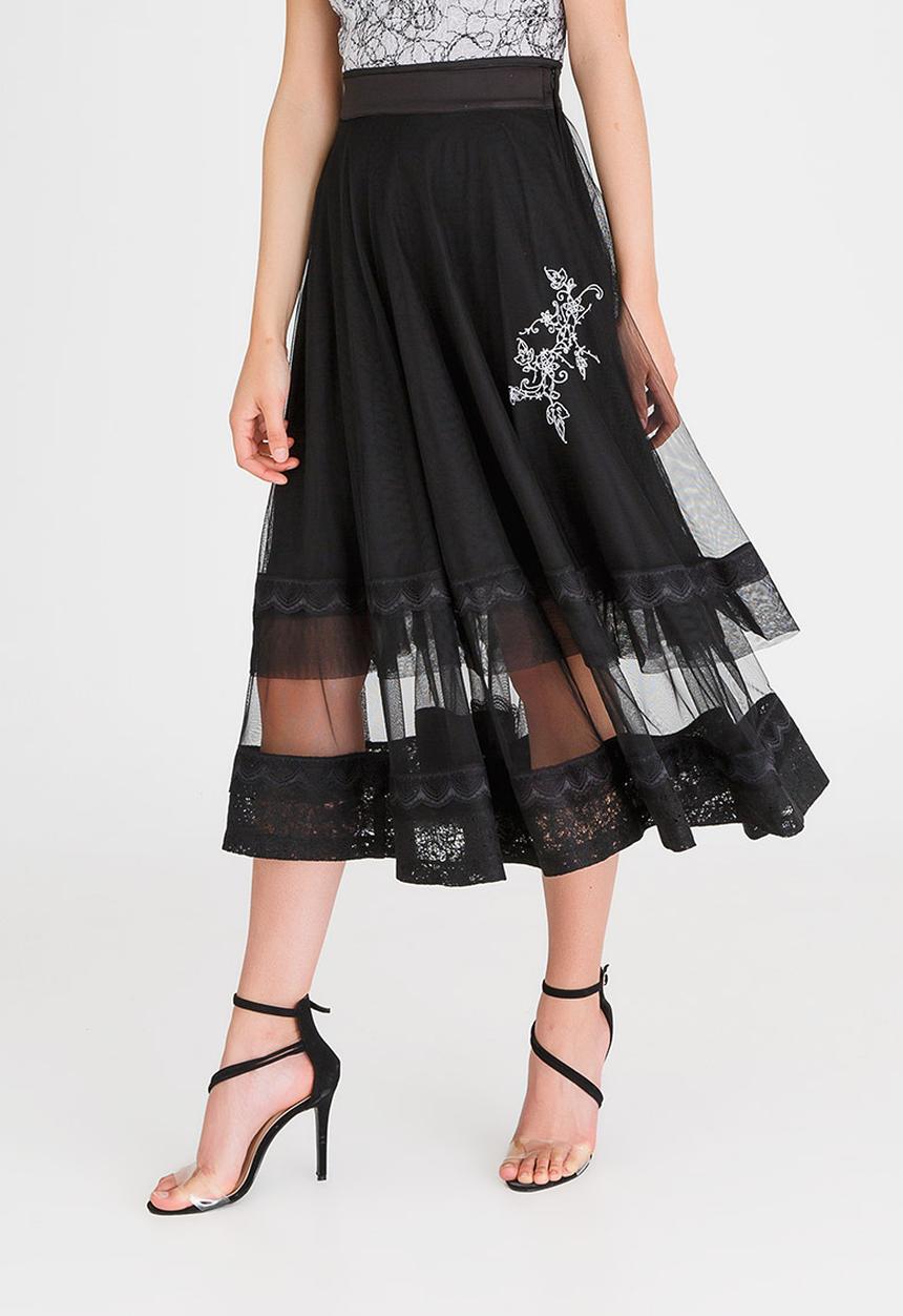 Judith Atelier - Embroidered Flared Skirt Black