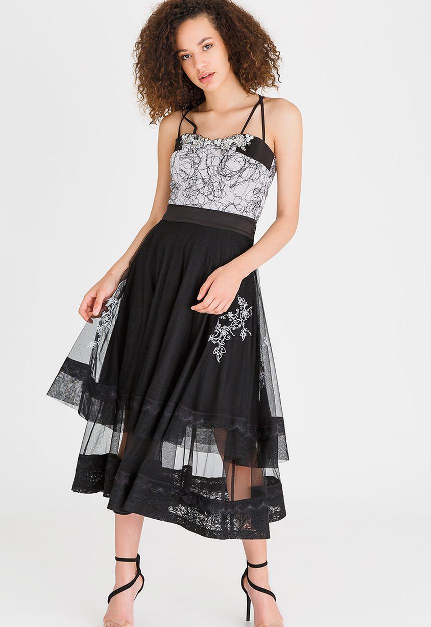 Judith Atelier - Embroidered Flared Skirt Black