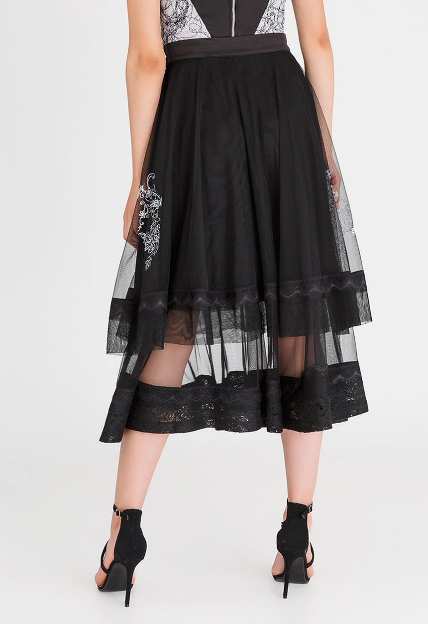 Judith Atelier - Embroidered Flared Skirt Black