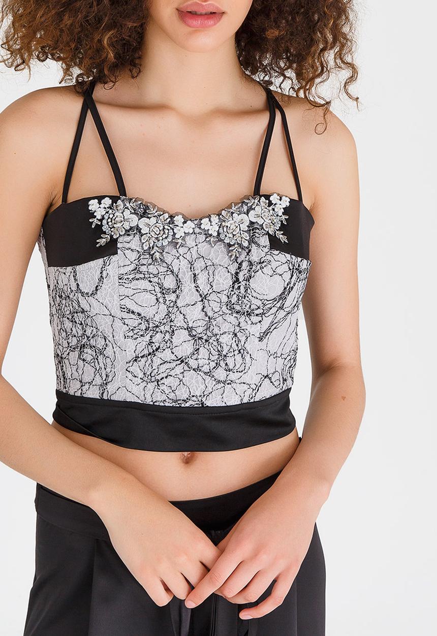 Judith Atelier - Detailed Manipulated Crop Top Black and White