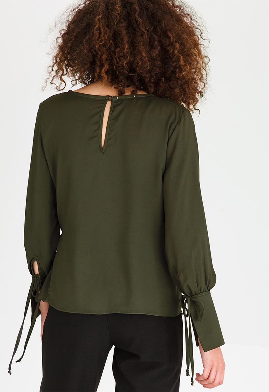 edit - Long-sleeve Wrap-over Blouse Khaki Green