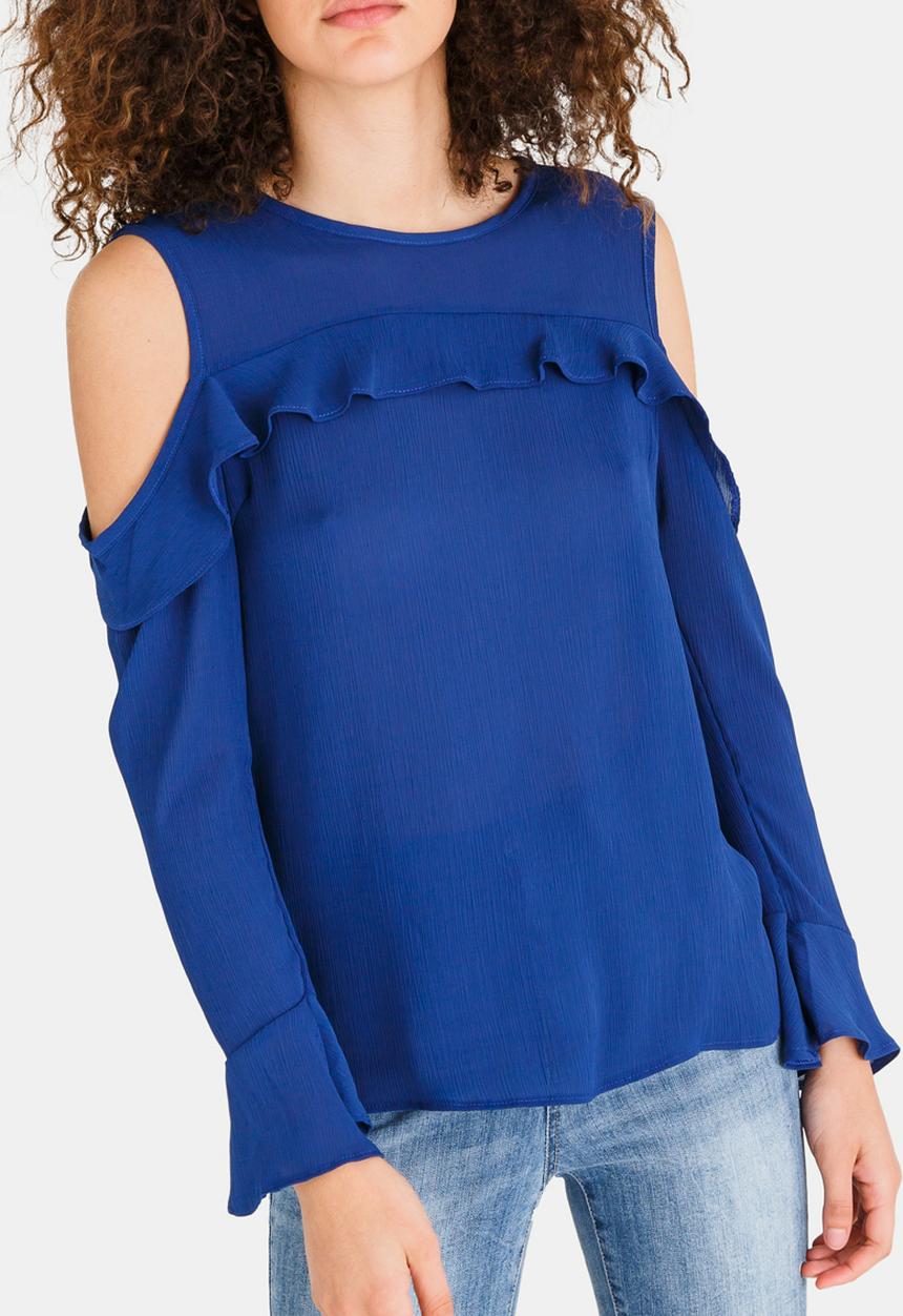 edit - Cold-shoulder Ruffle Blouse Blue