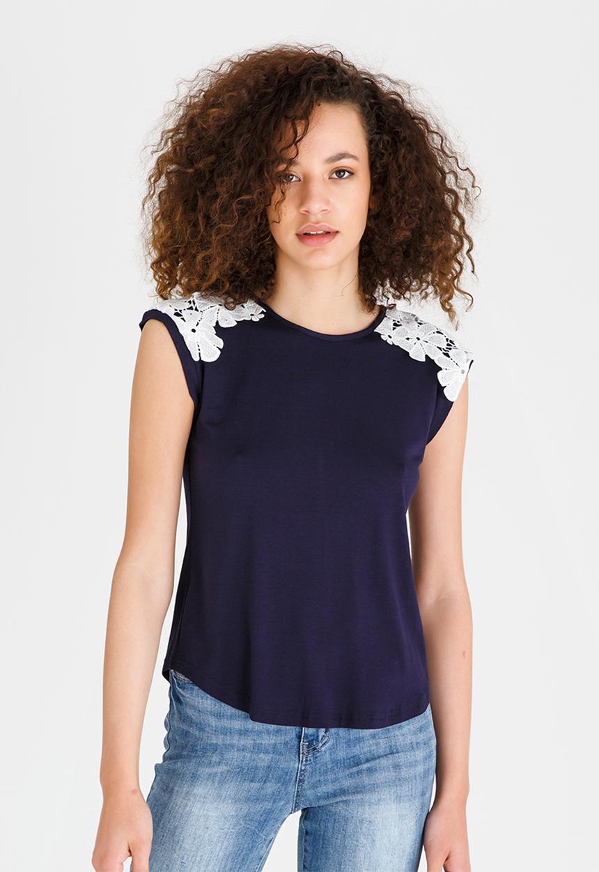 edit - Lace Trim Tee Navy