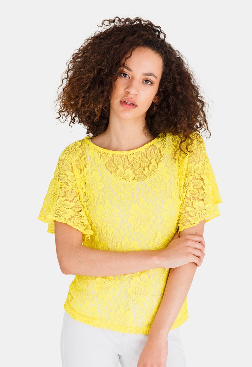 edit - Boxy Shape Bell Sleeve Lace Top Yellow
